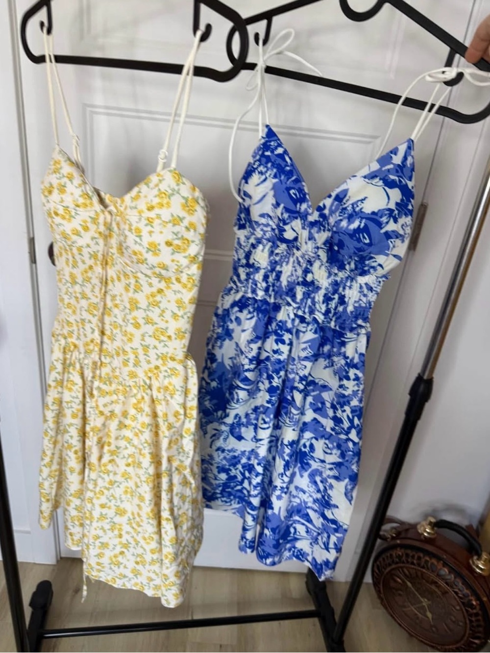 Blue and Yellow Floral Sundress - Spaghetti Strap Mini - Set of 2